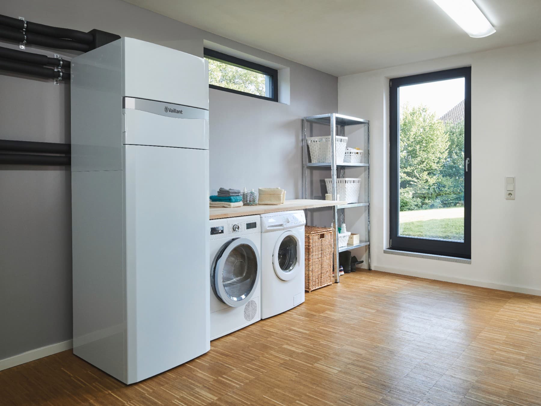 Une pompe à chaleur dans une buanderie | Vaillant