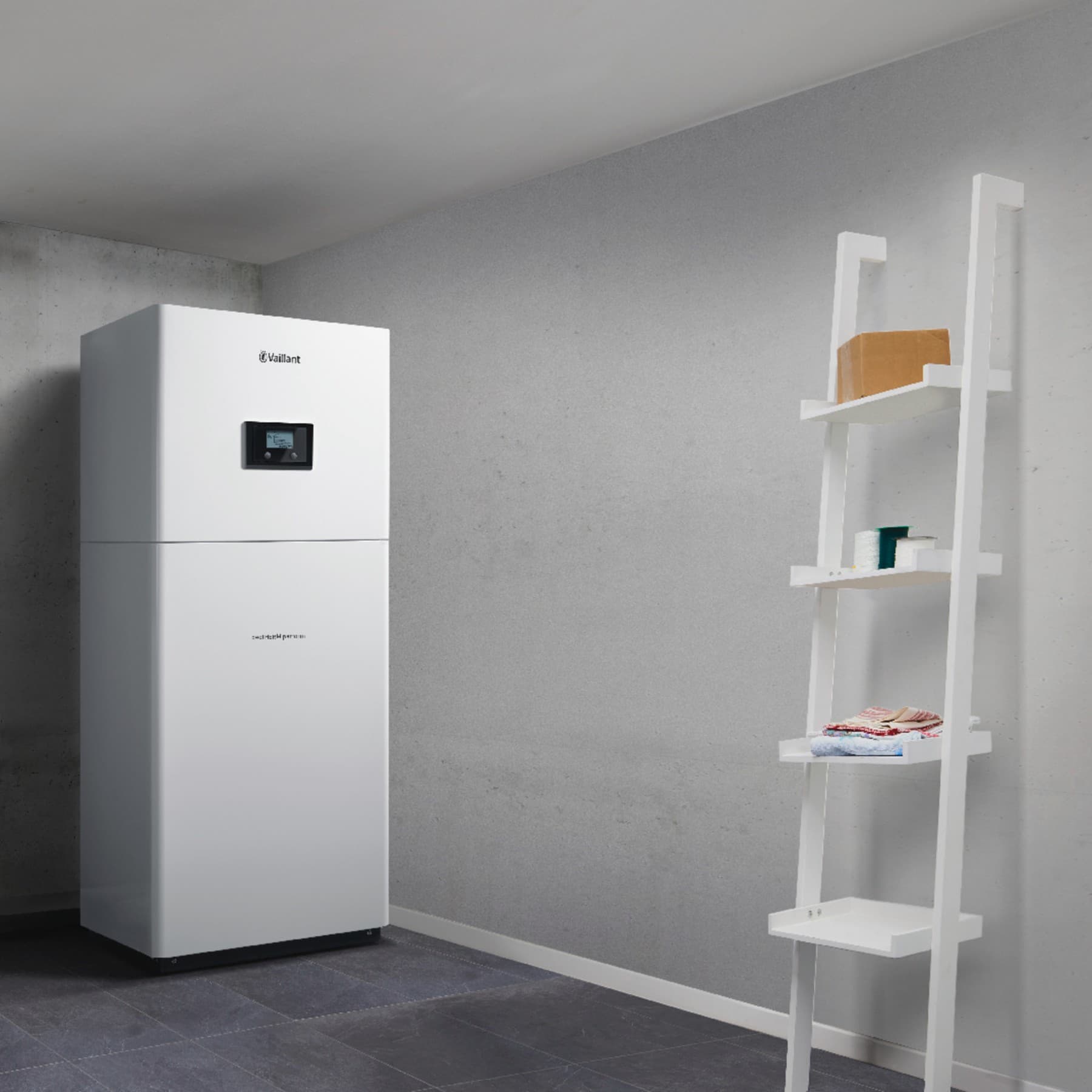 Pompe à chaleur géothermique geoTHERM dans un sous-sol | Vaillant
