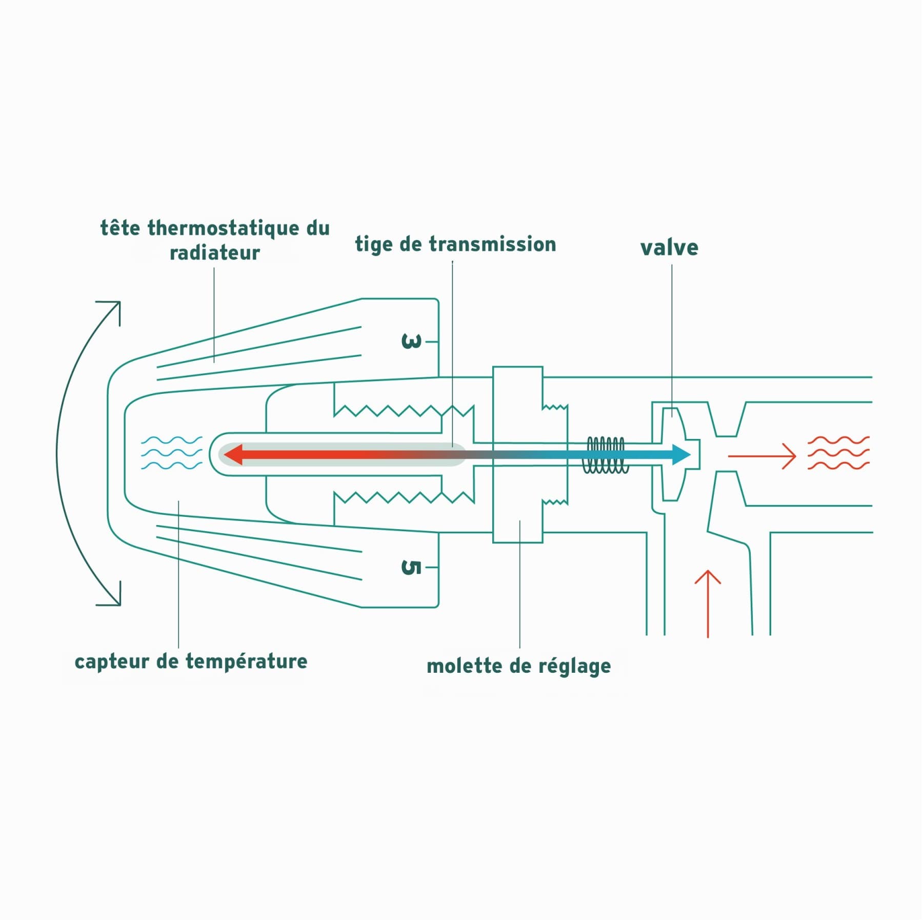Schéma de fonctionnement d'une vanne thermostatique